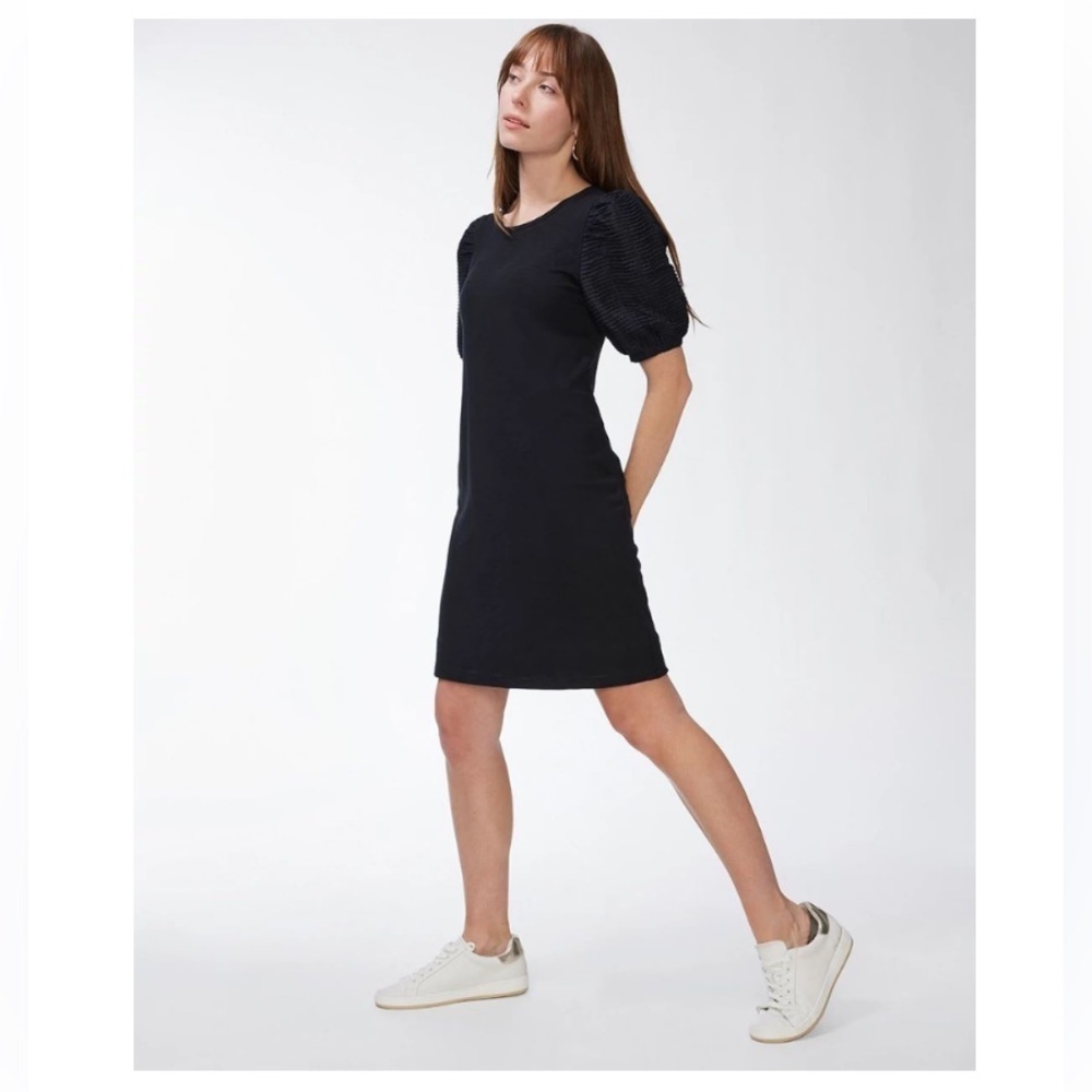 Chico’s Textured Puff Sleeve Black Dress